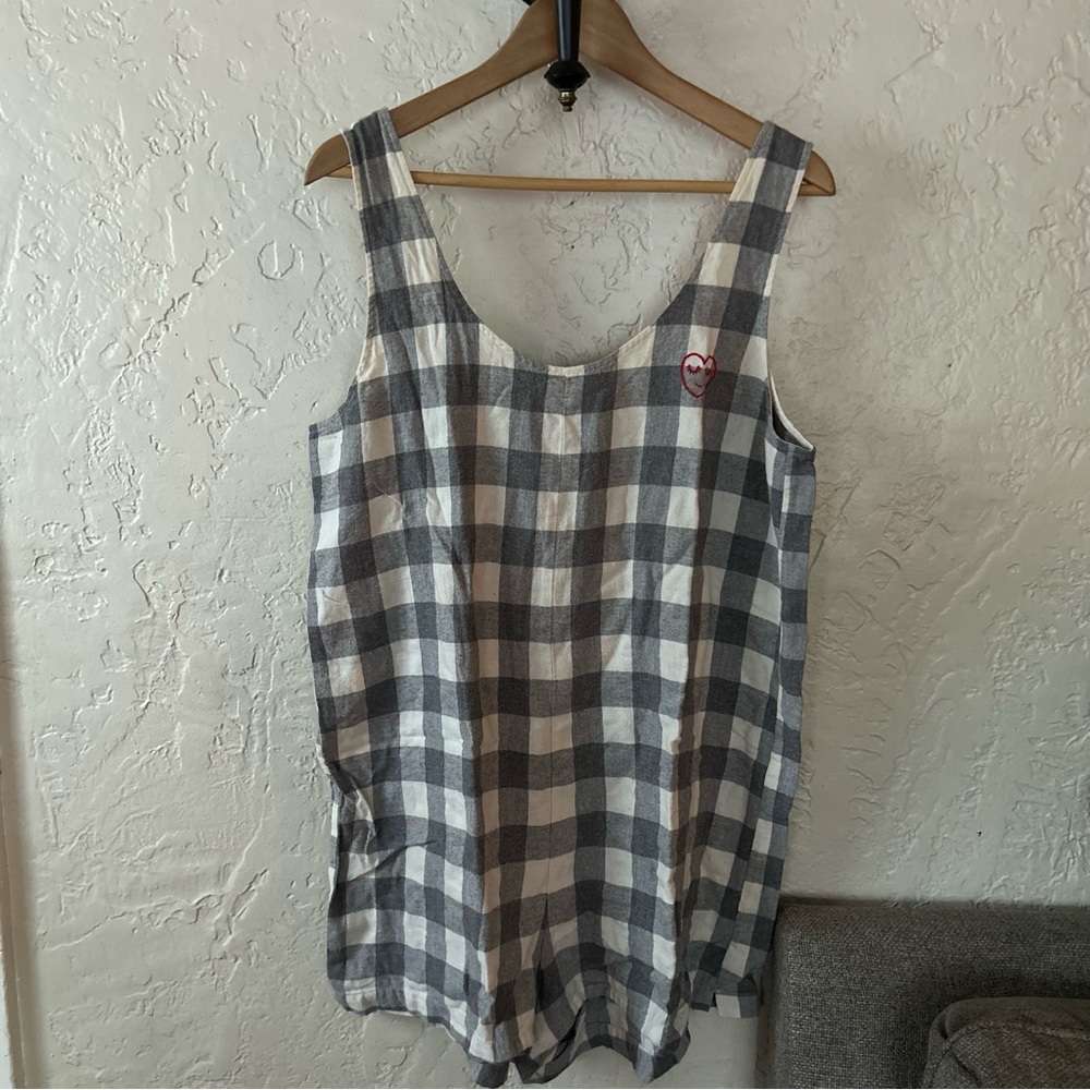 Madewell Embroidered Flannel Pajama Romper in Buffalo Check